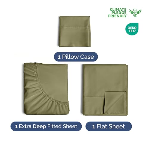 Extra Deep Twin Sheet Set - 3 Piece Breathable Cooling Sheets - Sage Green by CGK Unlimited - Used condition - US$26.84