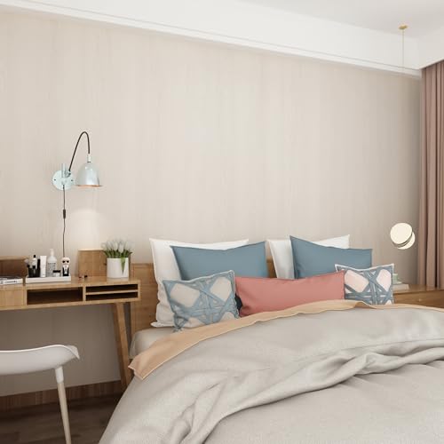 JSEVEM 80CM×4M Air Guide Design Extra Wide Thick Beige Warm Color Wood Wallpaper Peel and Stick Waterproof Light Brown Wood Contact Paper Vinyl Wrap Matte Textured Furniture Sticker for Bedroom Walls