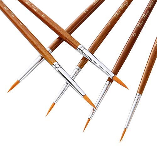 Fine Detail Paint Brush Set - 7 Pieces Miniature Brushes for Watercolor, Acrylic Painting, Models, Airplane Kits Paint Brushes Set Professional Round Pointed Nylon Brush Tips for Acrylic Watercolor