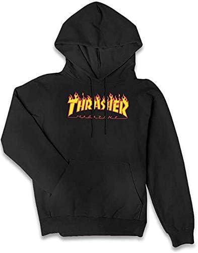 LIPAGI Thrasher Magazine Women's Lone Sleeve Hoodies Sweatshirt Fashion Graphic Pullover with Pocket Black L