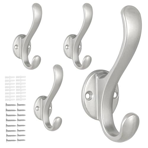PEOIAOY 4 Pack Coat Hooks Wall Mount Heavy Duty Utility Retro Double Hooks for Hanging Coats,Hat...