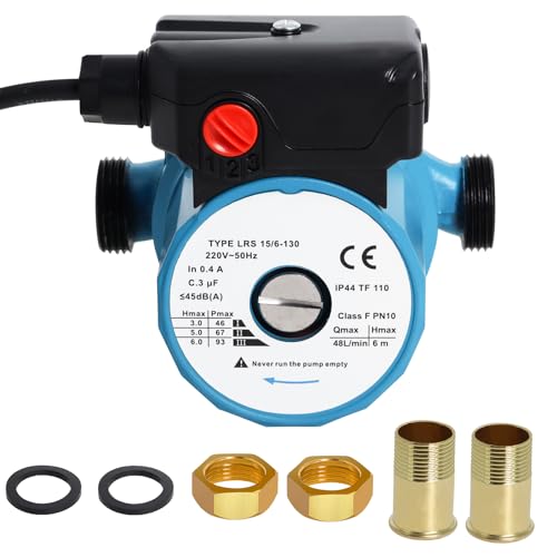 Gekufa Circulateur Chauffage LRS15/6-130, Pompe de Circulation 220V, Circulateur Eau Chaude Sanitaire à Trois Vitesses 46/67/93W, Circulateur Chauffage Central Max...