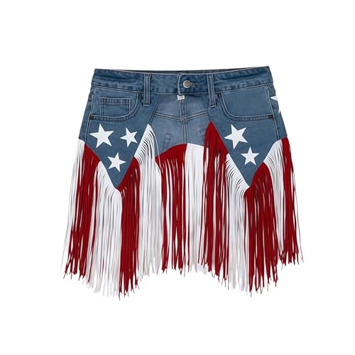 Woselg USA 250th Anniversary Patriotic Denim Fringe Belt 4th of July Outfits Shirt Merchandise 1776 2026 Celebration Decor (L)