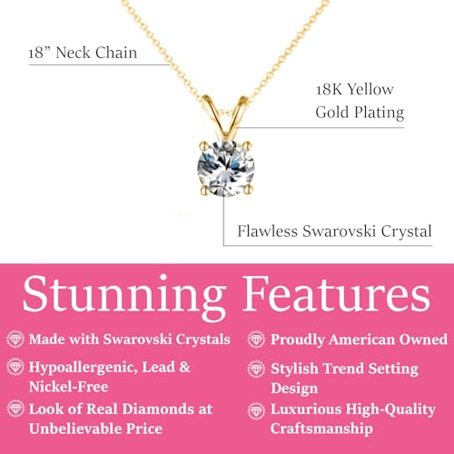 Cate & Chloe Faye 18k Yellow Gold-Plated Solitaire Pendant Necklace with Round Cut Simulated Diamond Crystals, Hypoallergenic Jewelry for Women, Gift for Her on Christmas, Birthday, Anniversary — view 2