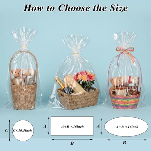 Image of woric 20PCS Clear Cellophane Bags 18x30 Inch Gift Basket Wrap | OPP Cellophane Wrap for Gift Baskets Plastic Gift Bags for Wine Bottles Wedding Birthday Party Baby Bridal Shower Candy