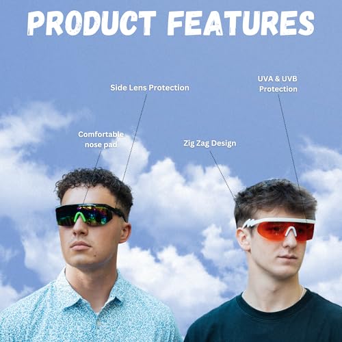 ShadyVEU Semi Rimless Neon Rainbow Sunglasses Mirrored Lens UV Protection 80s Retro Rave Shades Crooked ZigZag Bolt Arm2