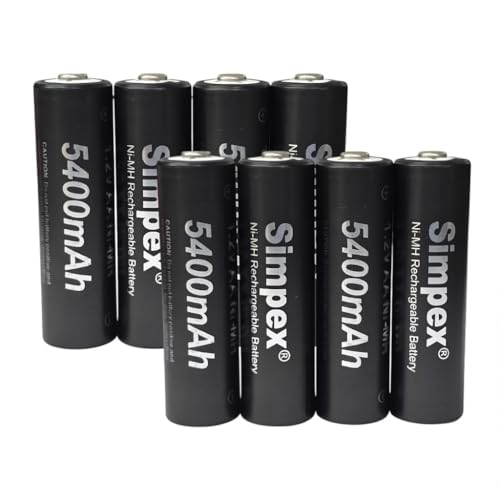 Image of Simpexs 5400mAh High Power Ni-MH AA Ready to Use Rechargeable Battery with Quick Charging and Low Self Discharge, Can Charge up to 1000 Times (Black, 5400mAh-Pack of 8)