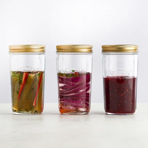 Image of Kilner Premium 4 x 500ml Wide Mouth Preserve Airtight Glass Jar | Transparent, Reusbale Kitchen Food Storage & Pickling Jar for Jams, Pickles, Herbs, Spices