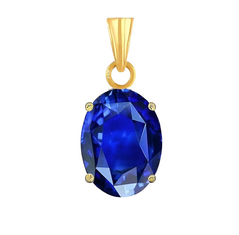 Ptm Natural Blue Sapphire/Neelam 3.25 to 10.25 Ratti or 3.00 to 9.50 Carat Astrological Certified Gemstone Panchdhatu/5 Metals 22k Gold Plated Pendant for Men & Women