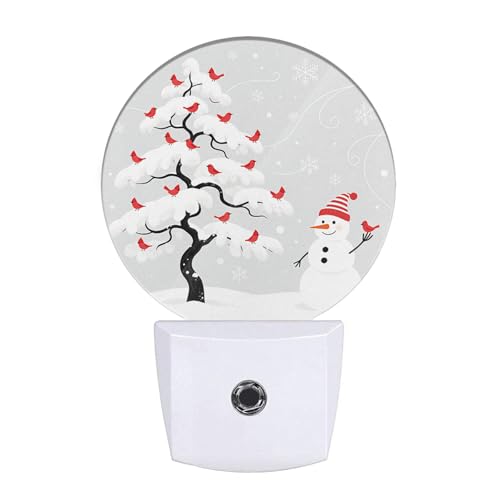 Image of EKOBLA Snowman Night Light, Winter Snowflake and Cardinal Plug into Wall with Dusk to Dawn Sensor, 0.5W LED Energy Saving Nightlight for Kids Men Women Holiday Gift