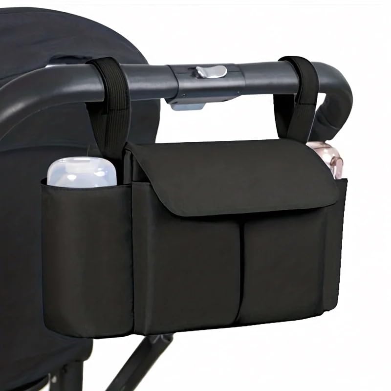 Stroller Organizer Bags Mummy Large Capacity Travel Hanging Bag Bottle Holder Pram Diaper Bags Baby Stroller Accessories(Black)