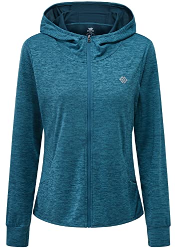 AjezMax Veste Sport Femme Course à Pied Longue Sweat-Shirt Sport UPF50+ à Manches Longues Tops avec Poches Léger Veste a Capuche Zippé pour Fitness Yoga Cover