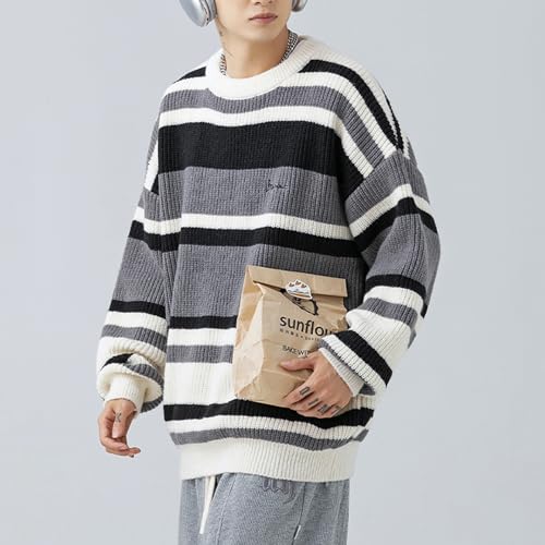 Pull tricoté homme ample col rond à rayures style décontracté - 6