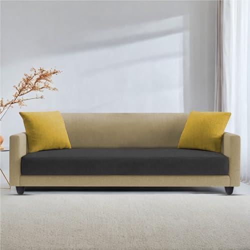 Image of Casaliving Dominic 3 Seater Sofa Set for Living Room (Cream Black Fabric) Premium Fabric Sofa