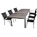 Produktbild Multistore 2002 7tlg. Gartengarnitur Ausziehtisch, Aluminiumrahmen, Polywood Tischplatte grau, 200/250/300x95cm + 6X MWH Stapelstuhl 'Feros', Stahlgestell mit Polyrattan-Bespannung, Anthrazit/Schwarz