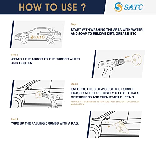 S SATC Eraser Wheel 4 Inch Decal Remover Eraser Wheel 1 Pack with Adapter Rubber Eraser Wheel for Drill Removing Decals Adhesives Pinstriping Stickers