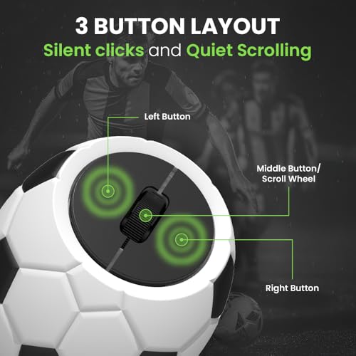 Image of Sports 123 Addition Bluetooth Mouse with 2.4 GHz & BT 5.3 Dual Wireless, 6 Buttons, C-Type Charging, RGB Lights, Connect 3 Devices, Ergonomic Design for Laptop, Smartphone, Tablet (Football (Soccer))