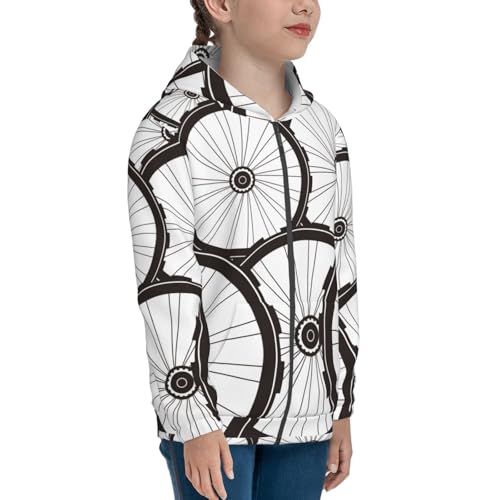 Bicycle Wheel Pattern Kids Pullover Hoodies Boys Zip Up Sweatshirts Girls Athletic Clothes with Pocket4