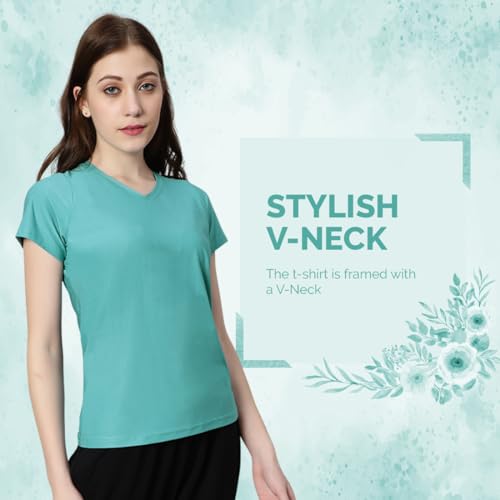 Image of omtex Coded Fitness Casual Gym, Sports, V Neck Activewear Tshirt for Women