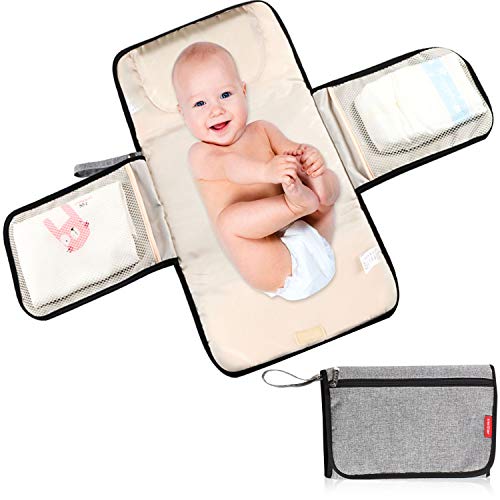 Portátil Cambiador Plegable, Cambiador de Viaje plegable, Esterilla Lavable de Quita y Pon, Impermeable Kit Cambiador Bebe,Gris