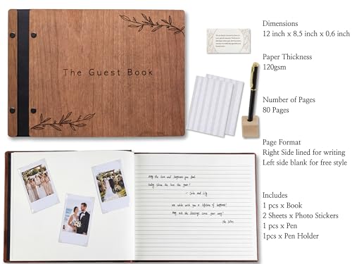 Image of Aspen Studio Guest Book with Signing Pen with Photo of Polaroid for Wedding Book and Memorial Occasions Guest Signing Book for Wedding, Memory Guest Book