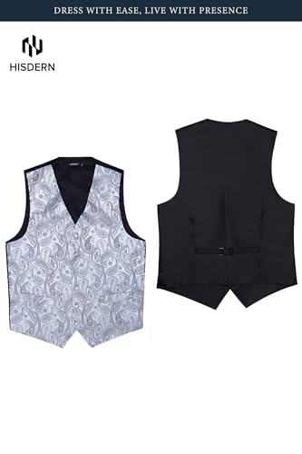 Image of HISDERN Mens Vest Tie Set 3PC Formal Waistcoat Paisley Floral Jacquard Necktie Pocket Square Suit Vests Wedding Party