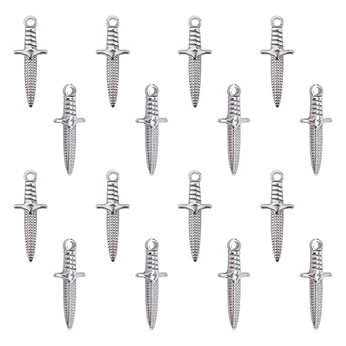 UNICRAFTALE about 16pcs Dagger Shape Charm Stainless Steel Charm Metal Charms Pendant Hypoallergenic Metal Pendant for DIY Jewelry Making 24mm,1.6mm Hole Stainless Steel Color