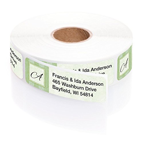 Tailored Green Elegance Designer Rolled Address Labels with Elegant Plastic Dispenser