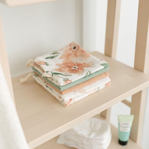 Image of Crane Baby Wash Cloth Set, 100% Cotton, Set of 5 Baby Washcloths, Pink Floral Theme, Newborn Muslin Washcloths, Newborn Baby Gift, Baby Registry Gift