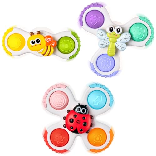 Image of ALASOU 3PCS Pop Suction Cup Spinner Toys for 1 Year Old Boy Girl|Novelty Spinning Tops Toddler Stocking Stuffers|Baby Bath Toy for Kids Ages 1-3|1 Year Old Boy Christmas Birthday Gift for Infant