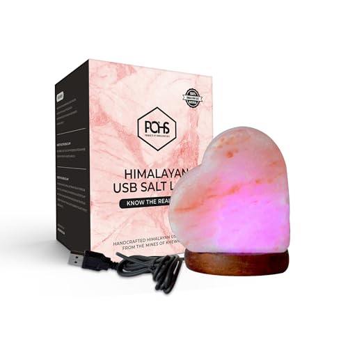 POHS USB Himalayan Mini Heart Salt Lamp, 7 Color Changing LED Bulb, Hand Crafted Crystal Rock Salt Night Light for Home Decor, Desk, and Gift | Premium Quality Wood Base and USB Cable POHS USB Himalayan Mini Heart Salt Lamp, 7 Color Changing LED Bulb, Hand Crafted Crystal Rock Salt Night Light for Home Decor, Desk, and Gift | Premium Quality Wood Base and USB Cable