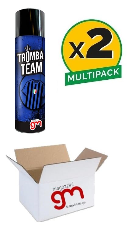 Magazzini GM Tromba Team, Tromba da Stadio con i Colori della Squadra del Cuore, Avvisatore Acustico per Eventi Sportivi e Nautica, 300ml (2 Ricariche, Nero Azzurro