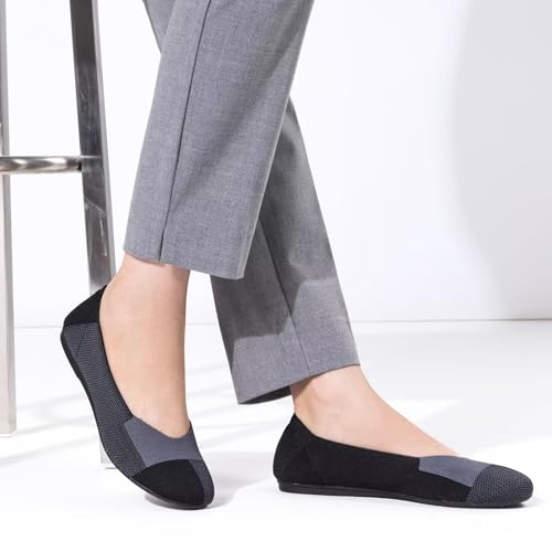 Image of Frank Mully Women's Ballet Flat Shoes Knit Dress Shoes Round Toe Slip On Ballerina Flats for Woman Low Wedge Comfort Soft