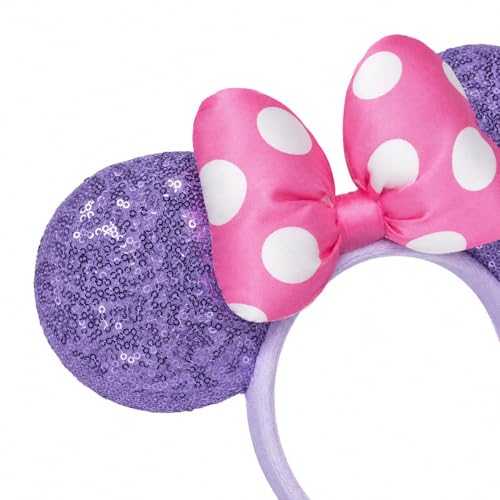 JIAHANG 3D Sequin Mouse Ear Headband Satin Bow Hairband with Polka Dots Hair Bow Velvet Headwear for Women Girls
