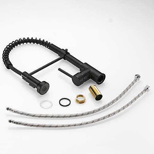 OWOFAN Kitchen Faucets Commercial Solid Brass Single Handle Single Lever Pull Down Sprayer Spring Kitchen Sink Faucet, Matte Black 9009R