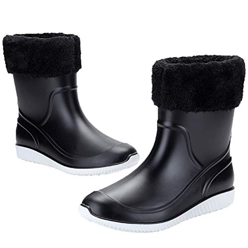 Image of ANUFER Men's Mid-Calf Snow Rain Boots Outdoor Waterproof Gardening Farm Boots with Removable Fluff Lining