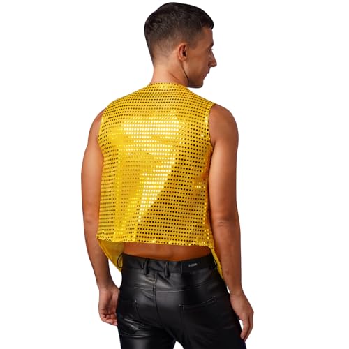 Linjinx Men's Sequins Disco Jacket Vest Waistcoat V Neck Shirts Tops for Carnivals Party Proms2
