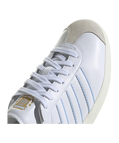 Image of adidas Gazelle National Team Retro Shoe, Cloud White /Glow Blue /Off White, Size 9.5