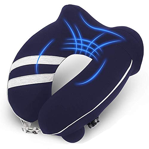 Preisvergleich Produktbild Nackenkissen Aufblasbar, Reisekissen Leicht Flugzeug Hals Kissen mit Tragetasche, Bequeme und Weich Egornomisch Waschbar U-förmige Nackenstützen für Camping, Reise, Büro, Auto (Blau)