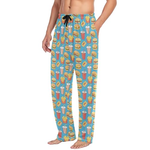 Men's Burgers Pajama Pants with Pockets - Straight Fit Cotton Sleep Bottoms for Lounge & Nightwear#1514