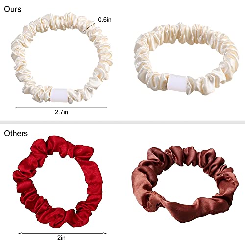 Image of Ivyu Hair Ties Satin Scrunchies - Small Mini Scrunchy for Women Thick Thin Hair Accessories Cute Soft No Slip Hair Elastics Ponytail Holder for Curly Hair No Damage Hairties Gift for Girls Champagne