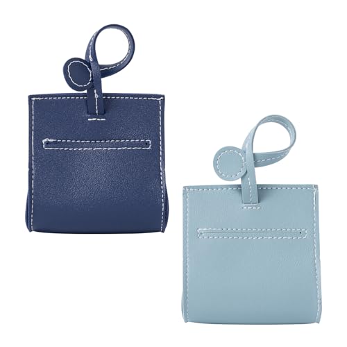Dog Poop Bag Holders,2Pack Cute Purses Style Mini Lady Handbags Doggie Waste Bag Dispensers Soft Artificial Leather Pet Poop Bags Holder for Leash,Light Blue and Dark Blue - Thumbnail 7