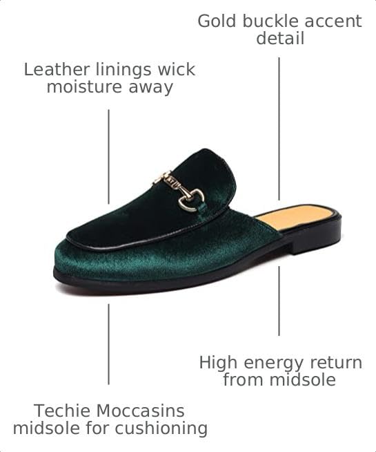 Image of FLQL Mens Shoes Luxury Velvet Gold Buckle Slip-on Penny Loafers Casual Smoking Slippers Indoor Outdoor Sandals Black Size 7-13