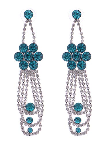 Alilang Aquamarine Blue Zircon Swarovski Crystal Rhinestone Flower Vine Long Dangle Drop Earrings #TOP15