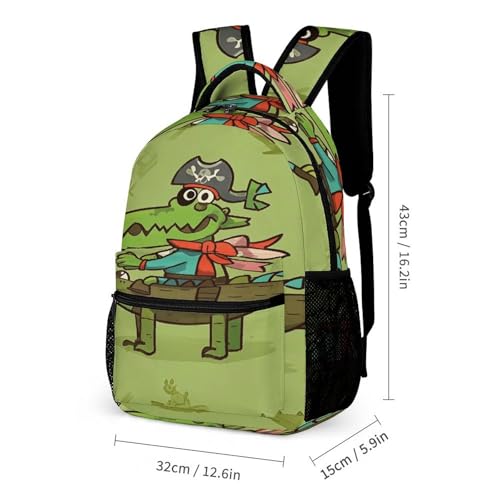 3Pcs Backpack Sets Crocodile Pirate Pattern Print Travel Daypack 3 in 1 Lightweight Backpack Set with Lunch Bag And Cosmetic Bag2