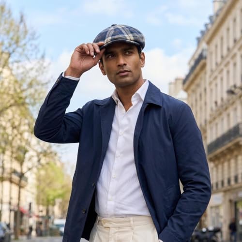 Image of The Tie Hub Wool Flat Cap for Men & Women | Adjustable Vintage Newsboy Gatsby Hat for Casual, Travel, Outdoor | Free Size Herringbone Ivy Style Cap