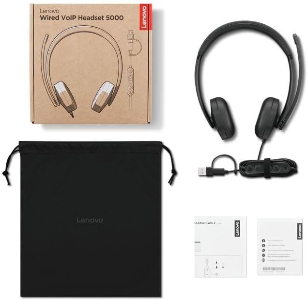 Lenovo Wired VoIP Headset 5000 for Microsoft Teams – USB C & USB A Plug and Play, AI Noise Canceling Microphone, Lightweight Over Ear Design, Certified for Teams, Works with Zoom & Webex