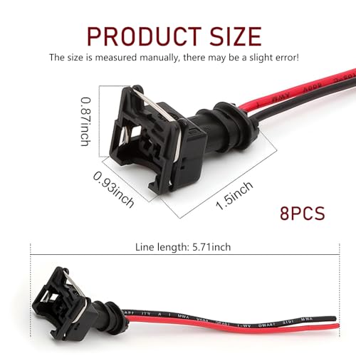 SLIMI 8 PCS Automotive Injector Connector, Waterproof Fuel Injector Socket with Extended Pigtail Harness Fitting, Universal for Most Cars (Black) - Thumbnail 2