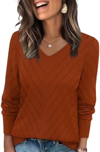 WIHOLL Sweaters for Women V Neck Casual Knit Long Sleeve Tops Lig...