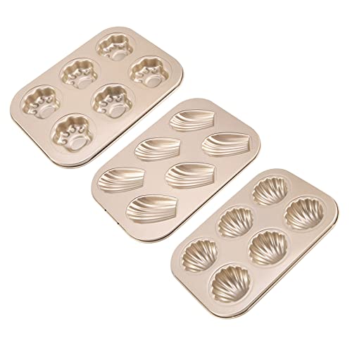 Wrtysully Sartenes de Madeleine, 3 Paquetes de Sartenes Antiadherentes para Hornear en Forma de Garras de, Bandeja para Hornear de 6 Cavidades para Hornear Galleta Molde Merienda
